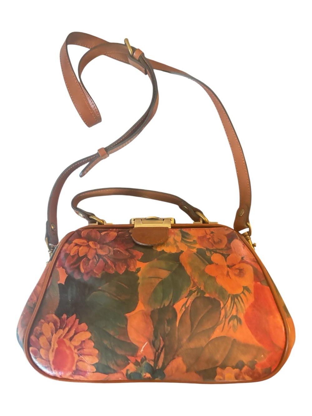 Patricia Nash Multi Floral Gracchi Leather Frame Satchel/Crossbody Bag